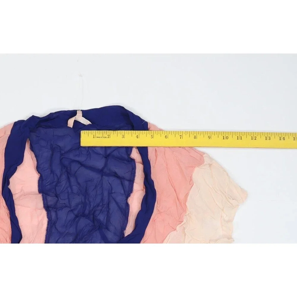NFC Blouse Womens XS/S Pink Blue Colorblock Kimono Sheer Elastic Waist Top - Picture 4 of 11